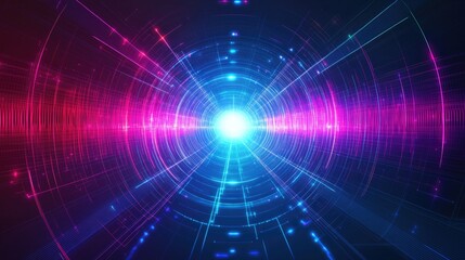 Futuristic digital tunnel with vibrant glowing lines