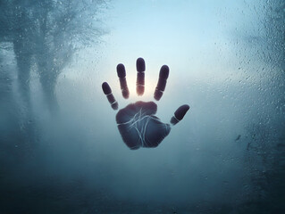 Handprint fading slowly on fogged mirror finger 