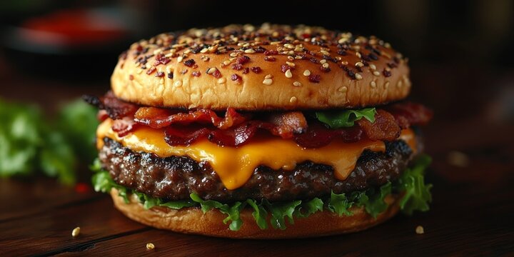 Juicy bacon cheeseburger with sesame chili bun
