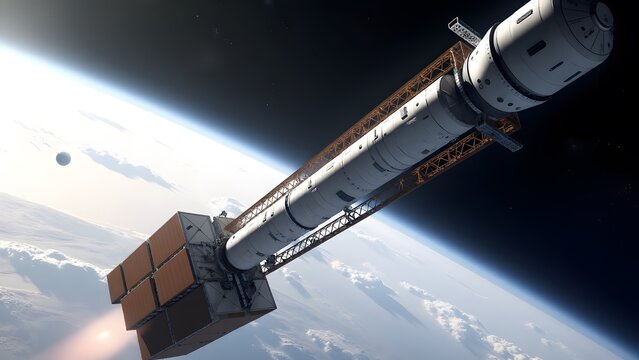 space elevator carrying goods to orbital market