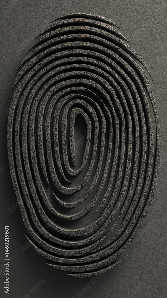 Poster Dark gray textured spiral, resembling fingerprint, creating abstract design, suitable for minimalist or modern concepts