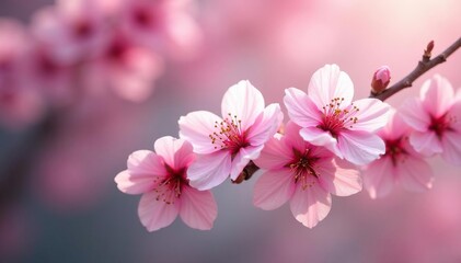 Fototapeta premium Delicate pink sakura blossoms, full bloom, intricate pattern , wallpaper, elegant, subtle