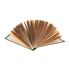 Vintage open single book photography isolated on white background. Object with clipping path.