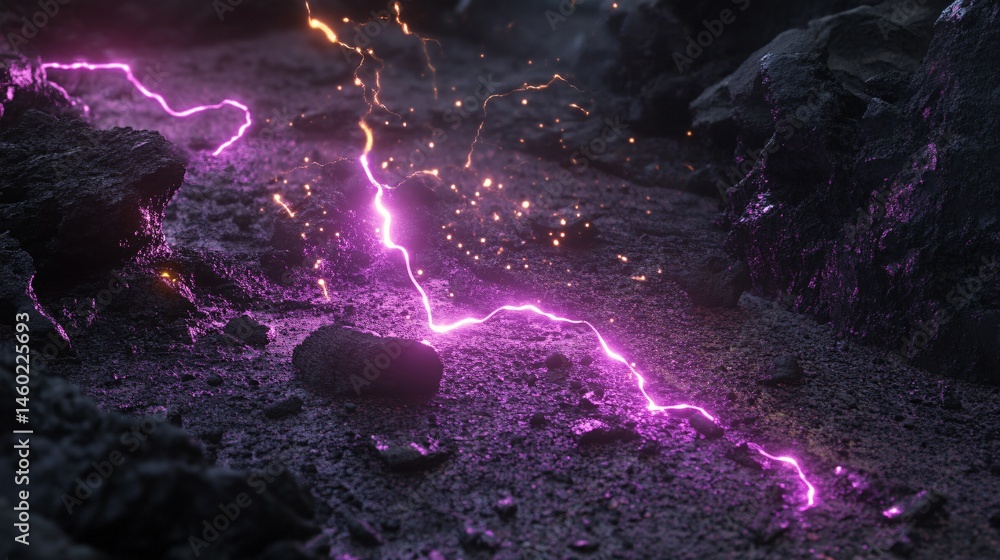 Poster stunning 3d rendering of a lightning strike element glowing brightly