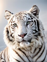 Portrait white tiger close up shot on white background