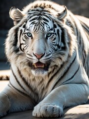 Portrait white tiger close up shot on white background