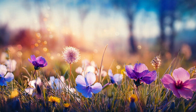 spring banner with wild flowres