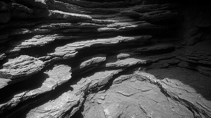 Dramatic shadows and layers: a monochromatic exploration of textured rock formations