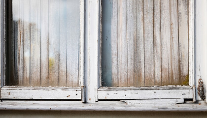 close up of white wood on old dirty window