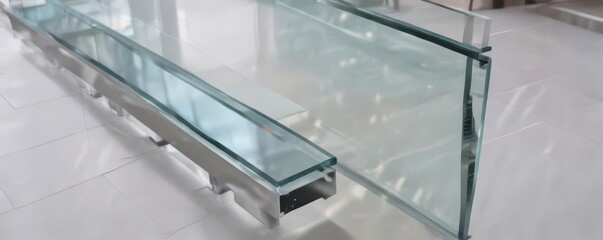 Obraz premium Aluminum base channel for frameless glass balustrade system, interior, fixing channel, handrail