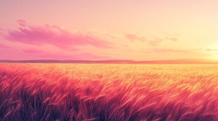 Fototapeta premium Vibrant sunset over a golden wheat field.