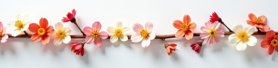 Obraz premium Delicate dried flower garland, white sheet, wood dowel, image, simple