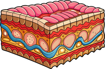 marks on skin, detailed cross-section comparison of damaged versus healthy skin layers and connective tissue diagram hand drawn schematic vector illustration. Medical science educational