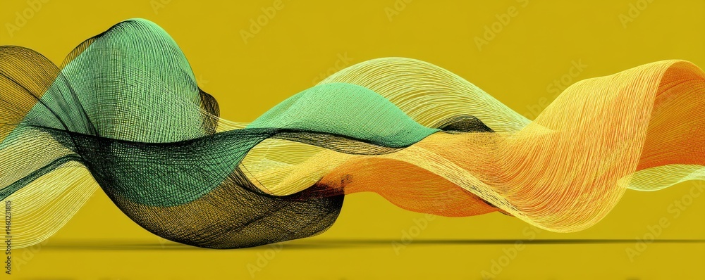 Poster abstract landscape with undulating lines and a vibrant yellow background