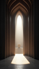 Light streaming through an arched doorway in a minimalistic interior