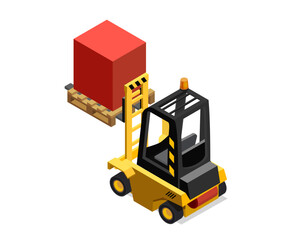 Isometric Forklift Lifting a Box