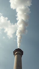 Chimney releasing white smoke against blue sky