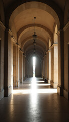 Fototapeta premium Elegant corridor with arches illuminated by natural light