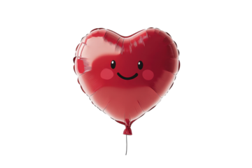 Heart-shaped balloon with smiling face floating against a transparent background, ideal for celebration and festive occasions like Valentine's Day or anniversaries