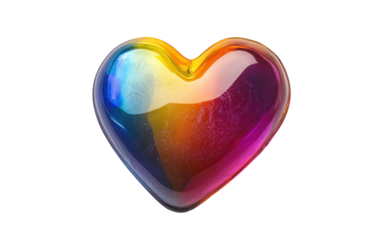 Colorful heart shape made of translucent material with blue, red, orange, and yellow hues, ideal for decoration or design elements
