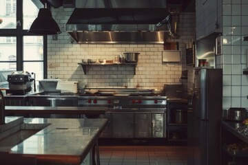 Empty restaurant kitchen with professional equipment