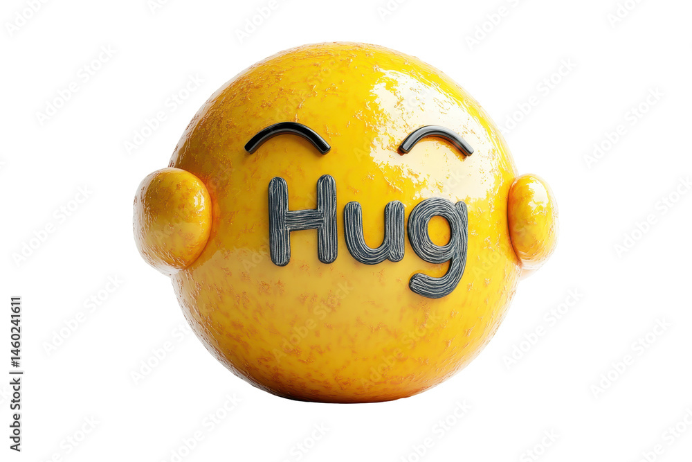 Poster Yellow heart-shaped figure with the word Hug smiling cheerfully on its surface, perfect for expressing warmth and affection in digital designs