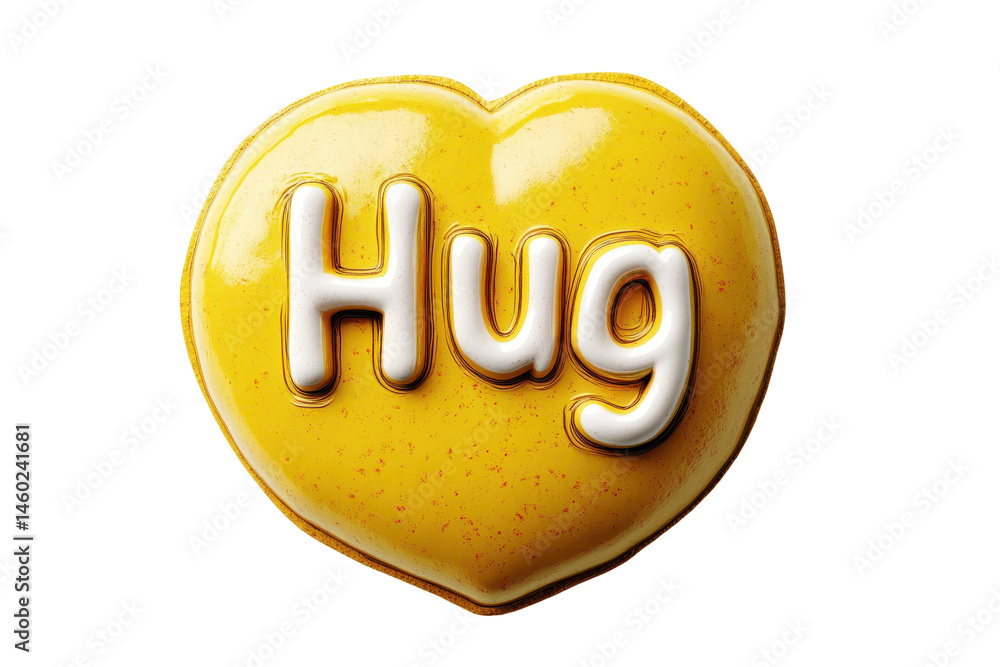 Aufkleber yellow heart-shaped figure with the word hug smiling cheerfully on its surface, perfect for expressi