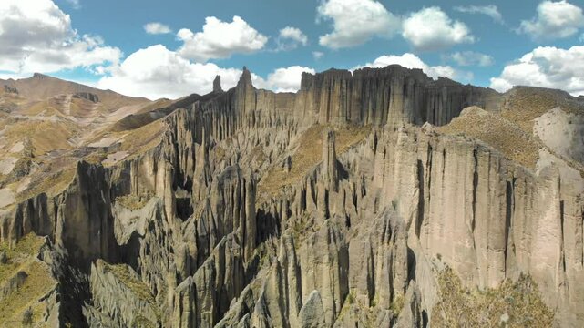Aerial view of geological formations at Valle de las Animas in Bolivia