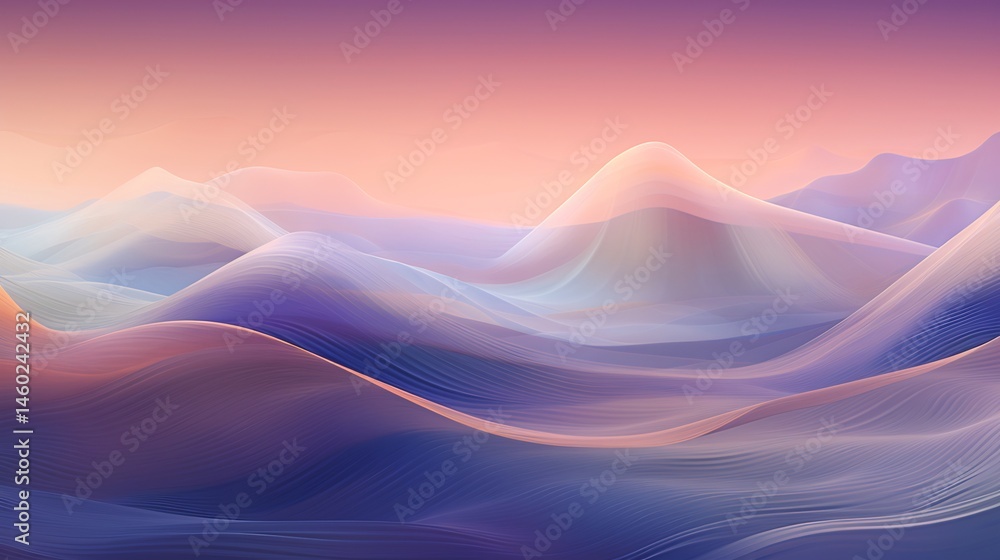 Poster harmonic wavescape of gradient hues and rhythmic contours in serene gradient