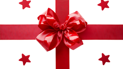 A detailed of a wrapped Christmas present with a big red bow, isolated on white background