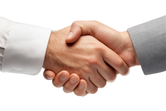 Collaborative handshake between diverse individuals emphasizes teamwork during an important business meeting in a bright, neutral setting