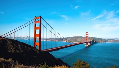 Obraz premium Golden Gate Bridge spans bay
