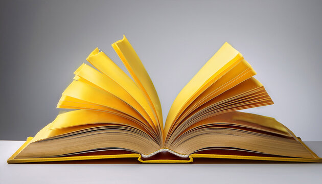 open book with yellow pages on a light gray background