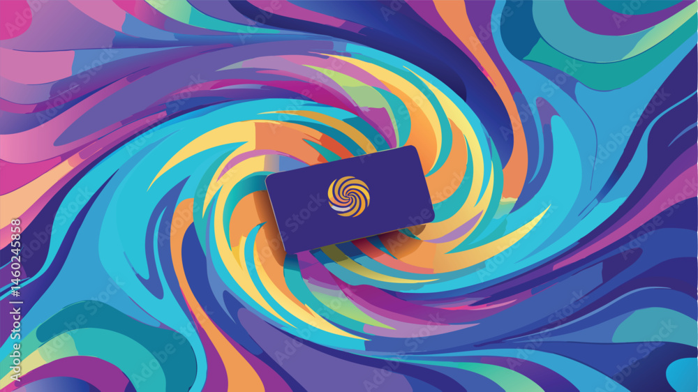 Fototapete swirling abstract design with vibrant colors and a rectangular shape on a purple backdrop illustrati
