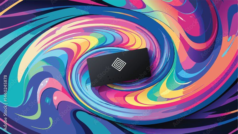 Leinwandbilder swirling abstract design with vibrant colors and a rectangular shape on a purple backdrop illustrati