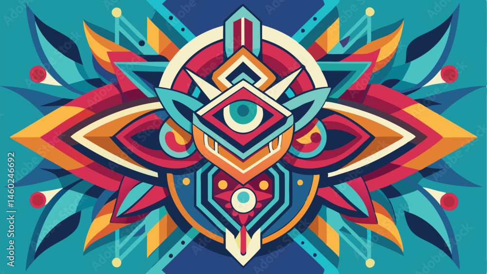 Poster Colorful geometric vector illustration featuring abstract shapes and motifs in a harmonious blend of vibrant colors