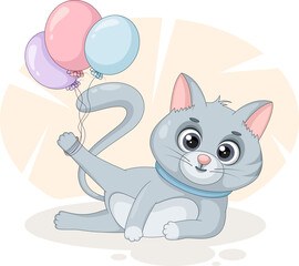 Cute cartoon cat with balloons
