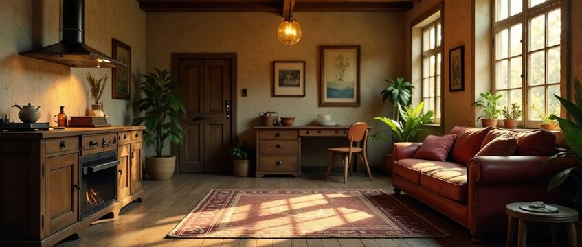 Rustic vintage package, golden accents, warm lighting , close-up, design element