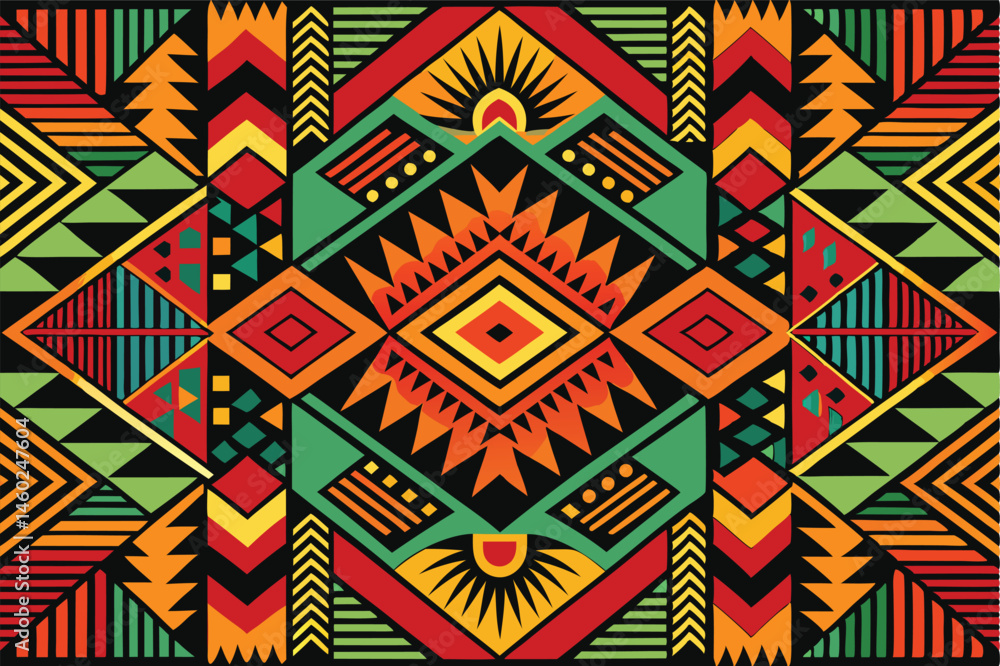 Aufkleber Vibrant geometric patterns in a colorful vector illustration designed with bold shapes and intricate details that evoke a lively atmosphere