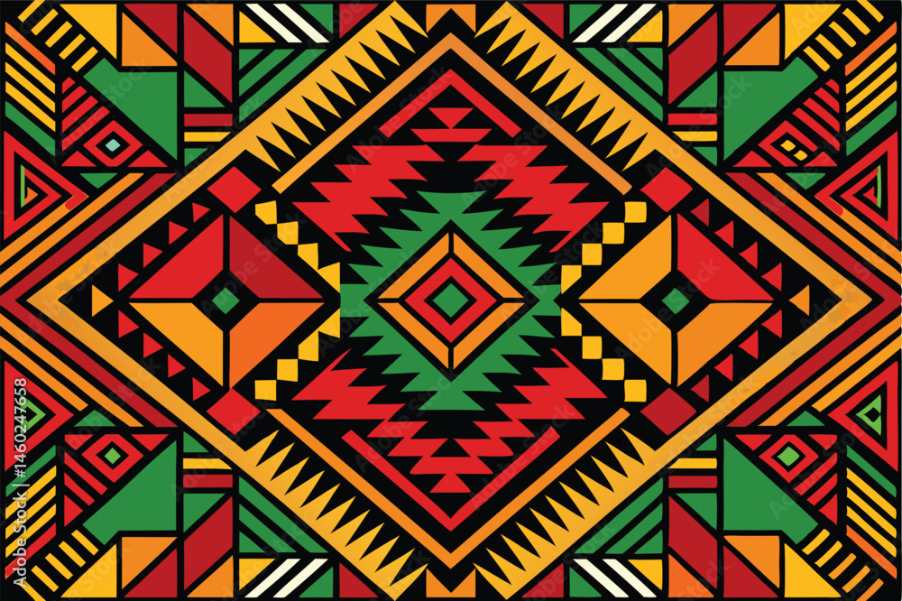 Poster Vibrant geometric patterns in a colorful vector illustration designed with bold shapes and intricate details that evoke a lively atmosphere