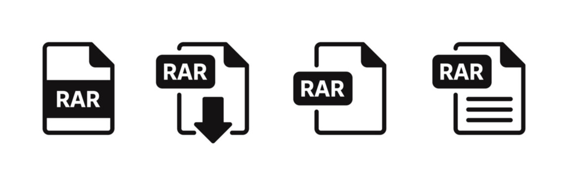 RAR file format icons set. File symbols collection. Vector illustration.
