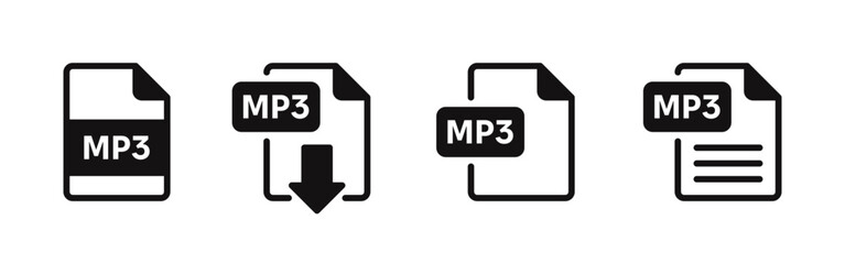 MP3 file format icons set. File symbols collection. Vector illustration.