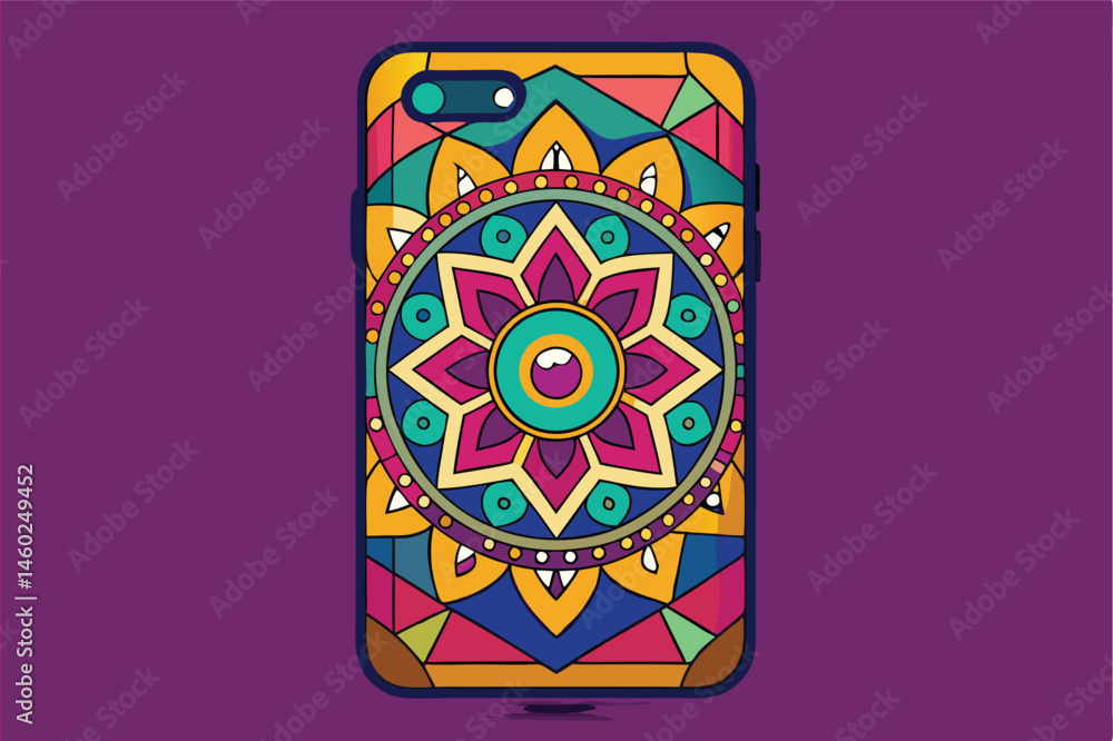 Aufkleber colorful mandala design on a smartphone case featuring geometric patterns and vibrant colors, ideal 