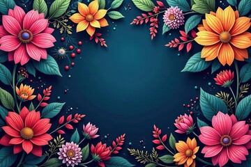 Intricate blooming floral pattern, vibrant hues, whimsical, flyer