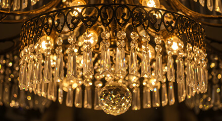 Obraz premium Elegant Crystal Chandelier With Ornate Detailing And Warm Illumination