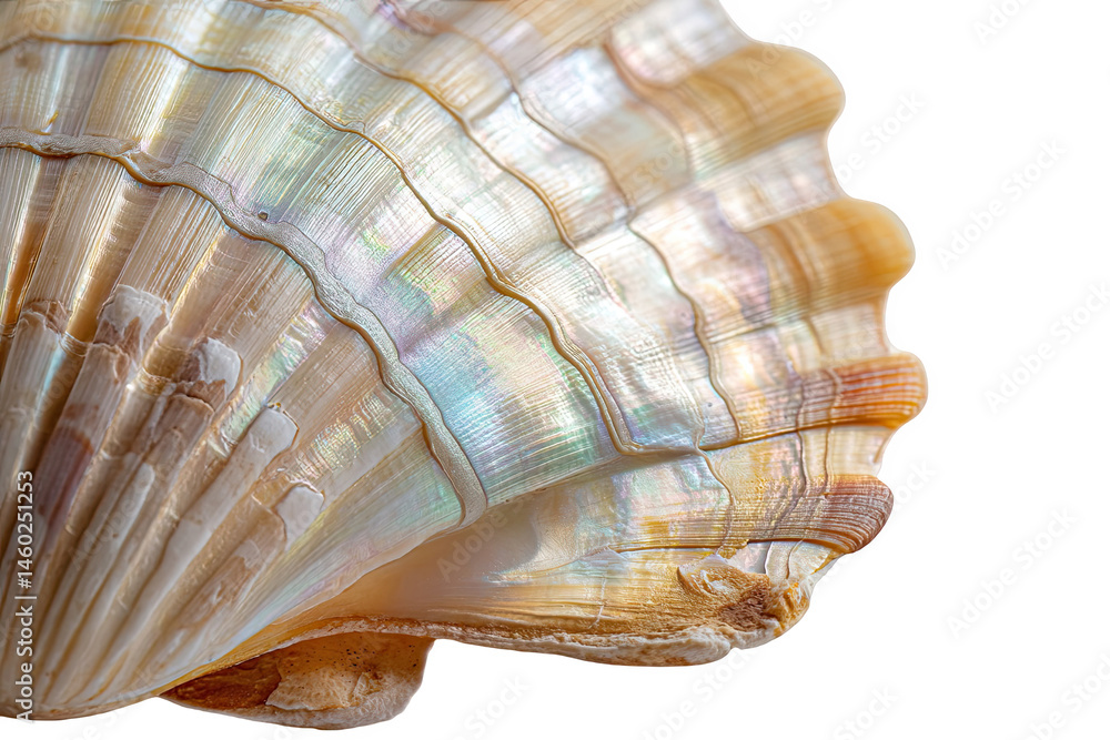 Poster closeup of iridescent seashell with beautiful texture and colors natural on transparent background