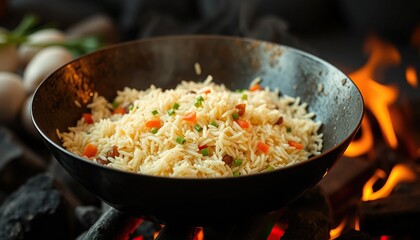Fried rice cooked outdoors