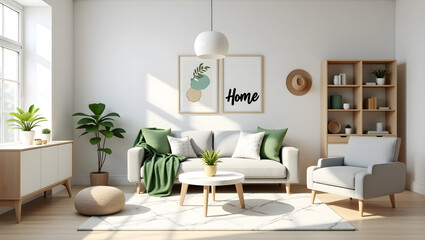 Modern Minimalist Living Room Interior Scandina.Generated with AI