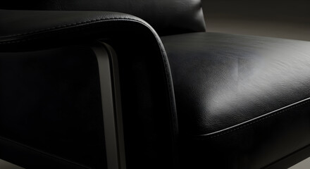 Obraz premium Black Leather Armchair Shows Minimalism And Modern Furniture Design