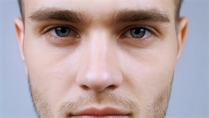 Obraz premium Intense facial close up revealing chiseled features, penetrating gaze, and nuanced skin texture highlighting masculine determination and emotional depth